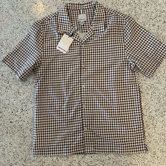 Industry Republic Men's Brown and White Patterned Casual Button-Down Shirt [M] - Picture 1 of 7